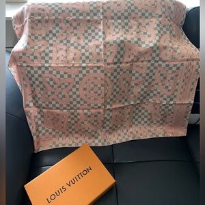 Louis Vuitton pink and white monogram silk scarf
